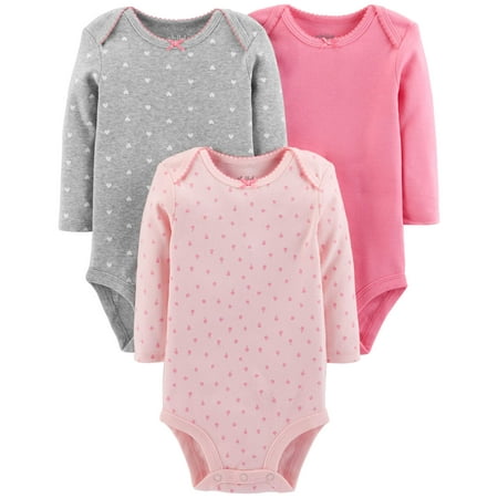 Baby Girl Pack - Child Of Mine By Carter's Basic Long Sleeve Bodysuits, 3-pack (Baby Girls)