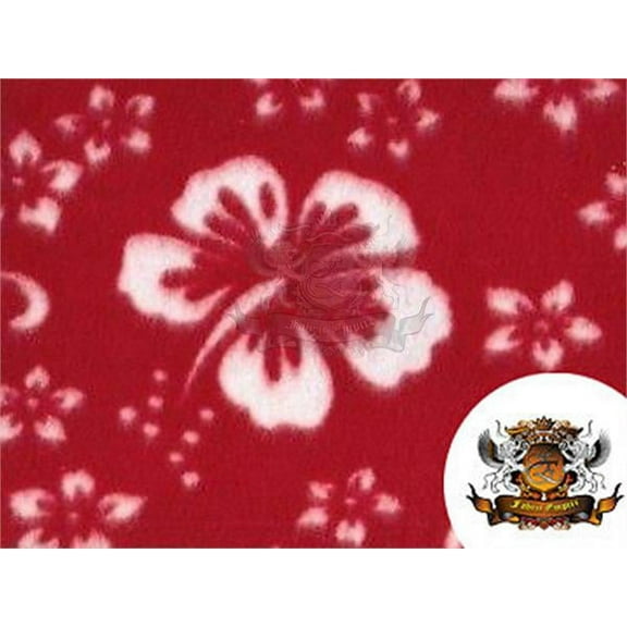 Fleece Printed Fabric FLORAL RED HIBISCUS / 58" Wide / Sold by the yard FE-S-176
