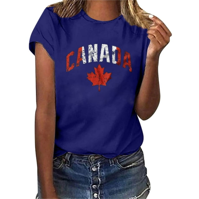 LUOGENLI T-shirts pour Femmes, Manches Courtes Imprimées, Col Rond, Ample, T-shirts Graphiques, Bleu, m
