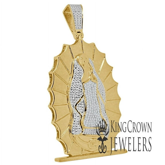 Mens Real Genuine Diamond 10K Yellow Gold Tone Mother Mary Cherub Pendant Charm