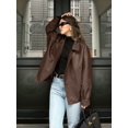 thumbnail image 5 of Womens Textured Faux Leather Jackets Oversized Button Down Clothes Casual Fall Trendy Coat Outerwear Brown M, 5 of 9