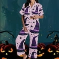 thumbnail image 2 of THDHVS Pajamas for Women Set,Womens Pajama Sets,Women's Pajama Sets Short Sleeve Button Down Halloween Print Sleepwear Nightwear Soft Pjs Lounge Sets Purple L, 2 of 7