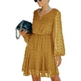 thumbnail image 1 of Vestido de mujer de manga larga con cuello en V, minivestido fluido, vestido informal de gasa de cintura alta con lunares suizos y cinturón Adepaton WMZL-2299-8, 1 of 1