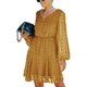 thumbnail image 1 of Vestido de mujer de manga larga con cuello en V, minivestido fluido, vestido informal de gasa de cintura alta con lunares suizos y cinturón Fokelyi WMZL-2299-12, 1 of 1