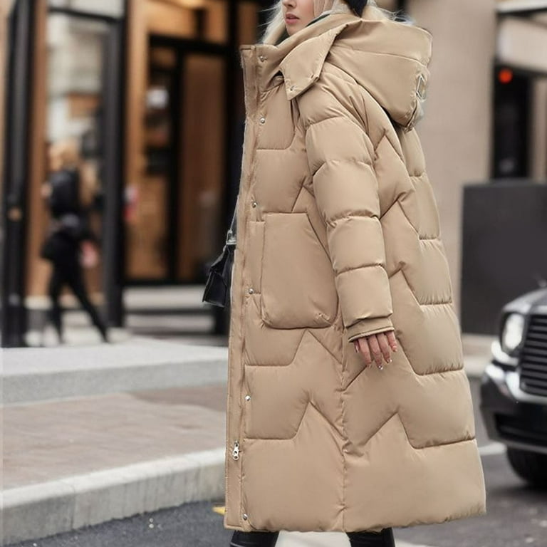 TrendVibe365 Puffer Jacket Women Plus Size Pink Long Sleeve Down Jacket  Hooded Below Knee Winter Coats Heavy Warm Outerwear Plain Thick Coat Buttons  Winter Clothes with Pockets 2023 Overcoat 