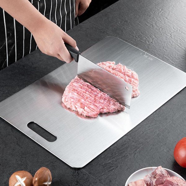 Titan skärbräda, rostfritt stål skärbräda, duelsidig titan skärbräda för kött, skärbräda för frukt 25*15cm