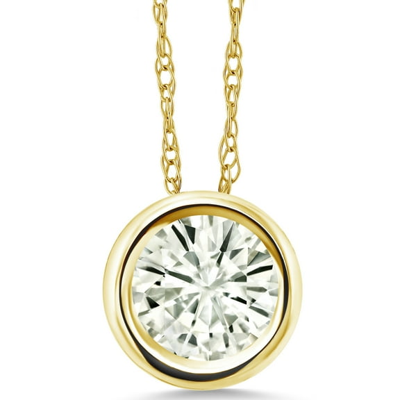 Gem Stone King 14K Yellow Gold White Moissanite Pendant Necklace for Women (0.80 Cttw, Gemstone, Round 6MM, with 18 inch Chain)