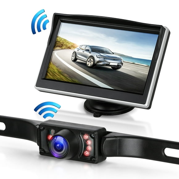 Wireless Backup Camera, 5" Rear View Reversing Car Cam Monitoring System, 7 Infrared LED Parking Camera with Super Night Vision