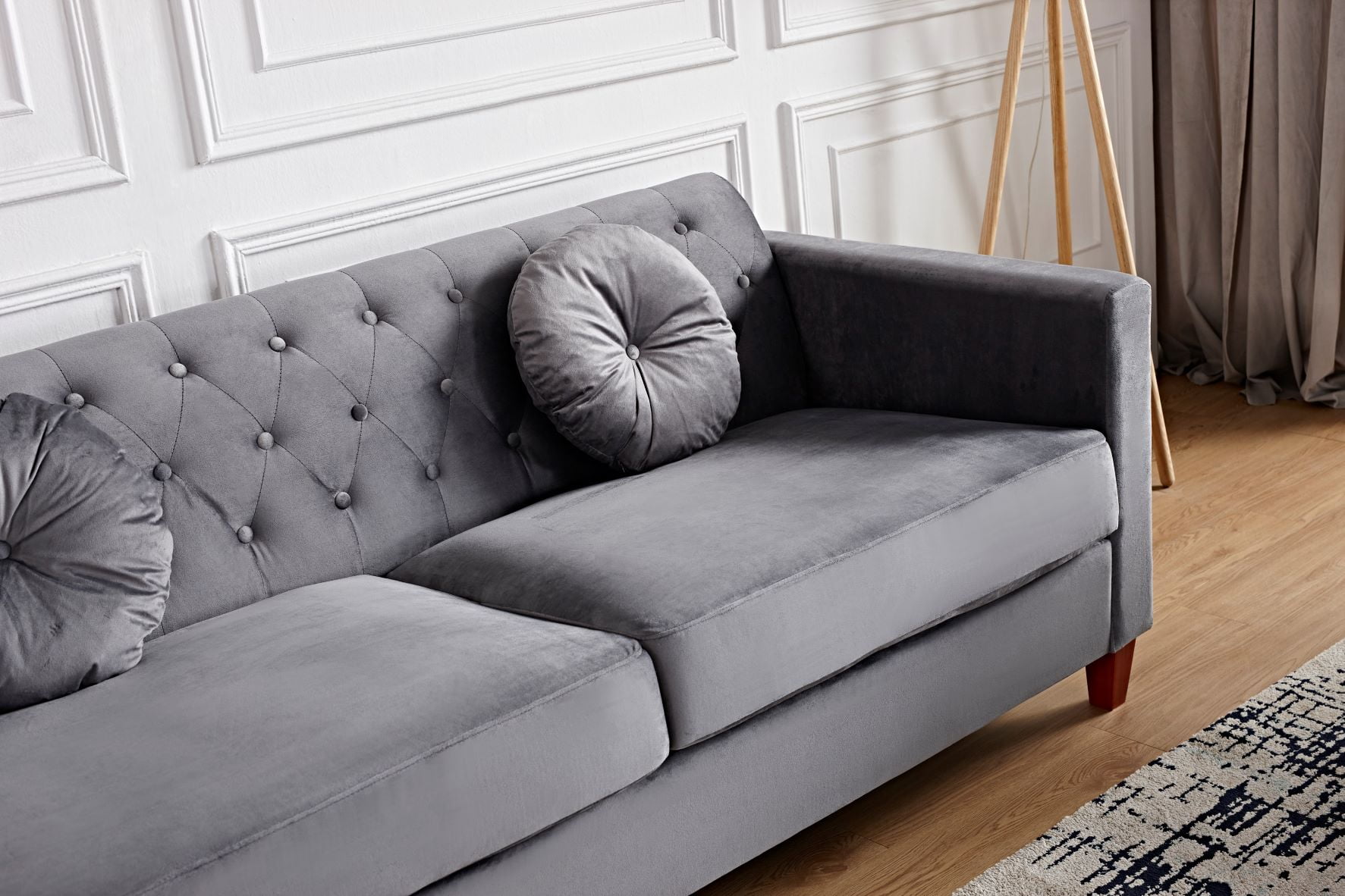 Uspridefurniture Gerame 79.5'' Velvet Square Arm Sofa, Gray