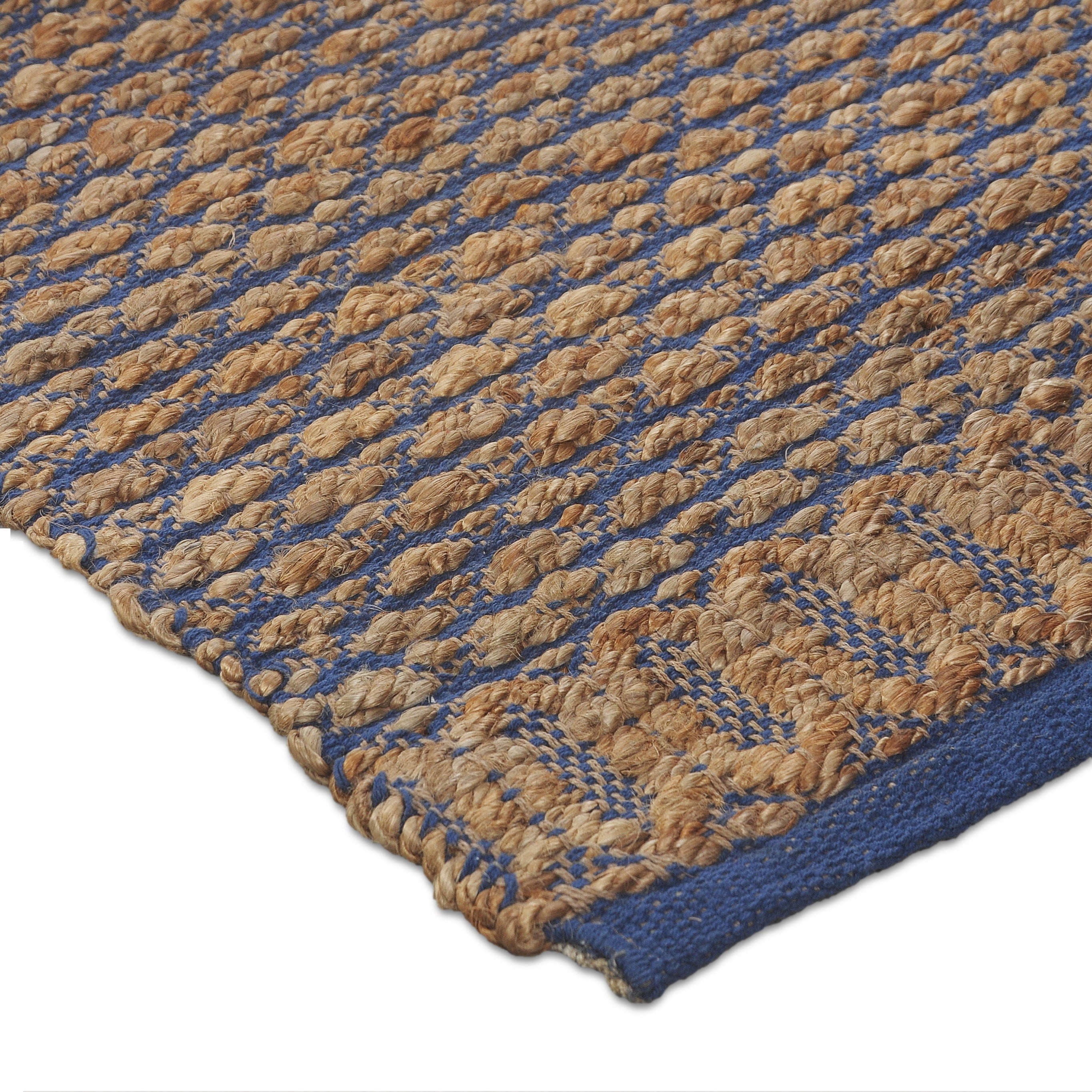 Woven Paths Ollie 7'9" x 9'9" Brown/Blue Striped Geometric Braided Jute Indoor Area Rug