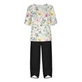 thumbnail image 4 of Nrmvnmi Women's Summer 2 Piece Outfits Casual Floral Prints Short Sleeve Pajama Tops Wide Leg Pants Lounge Sets Tracksuits Mothers Day Gifts, 4 of 5