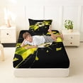 thumbnail image 4 of Castle Fairy Soccer Print Twin Sheets 3pcs, Abstract Grid Bedding, Black Yellow,1 Fitted Sheet, 1 Flat Sheet and 1 Pillowcase, 4 of 6