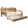 thumbnail image 6 of Solid and Stable Wooden Full Size Daybed with Storage Shelves, Multi-Functional Bed with Twin Size Trundle Bed and Study Desk (Natural), 6 of 12