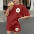 thumbnail image 5 of Spazoro Toddler Girls 2PC Outfit Set, Casual Flower Print Short Sleeve T-Shirt & Shorts Summer Clothes Set for Kids Red Size 3-4, 5 of 8