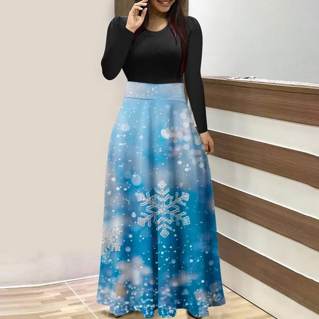 Wzzjkit Chemises à Manches Longues pour Femmes Robe à Manches Longues Imprimée à Fermeture Éclair Col Rond Jupe Longue