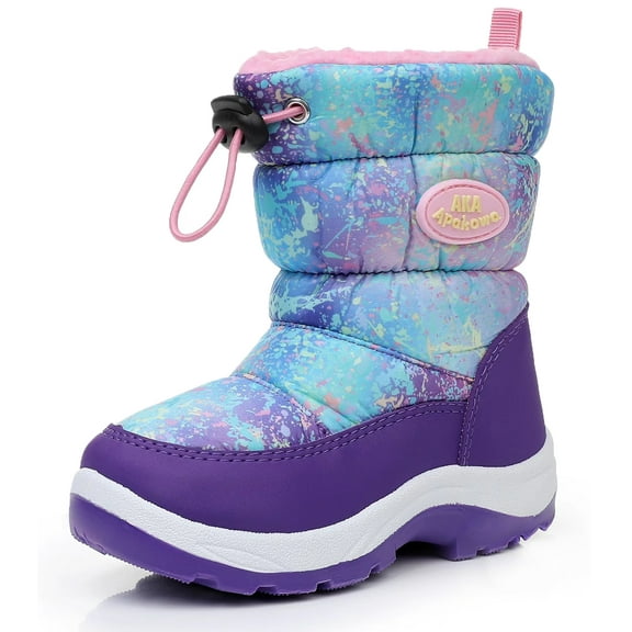 Apakowa Kids Boys Girls Snow Boots Side Zipper Water Resistant Warm Winter Boots (Toddler/Little Kid)