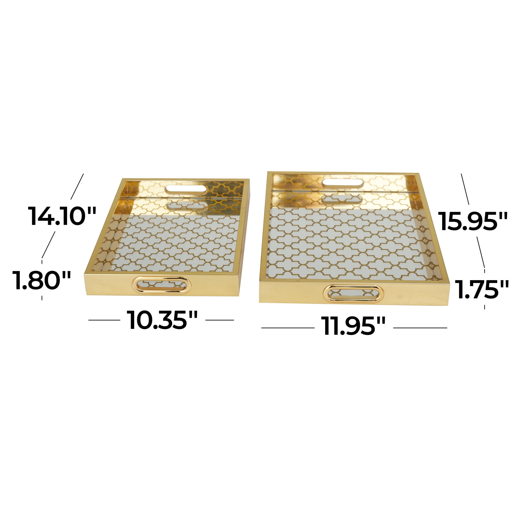 DecMode 16", 14"W Gold Plastic Mirrored Geometric Tray, 2-Pieces