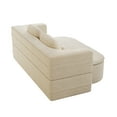 thumbnail image 6 of BUIORD 75" Convertible Loveseat Sofa, 2-in-1 Foldable Sleeper Sofa Bed with Multi Functional Blanket, Corduroy Floor Sofa for Living Room Bedroom, Beige, 6 of 8