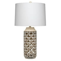 J&D Designs Flora Traditional Resin and Linen Table Lamp in Brown/White Washed