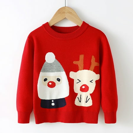 

KaLI_store Toddler Boys Girls Christmas Cartoon Santa Deer Prints Sweater Long Sleeve Warm Knitted Boys Size 8 Clothes