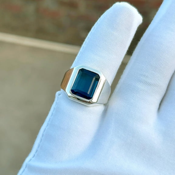 London Blue Topaz Ring: 925 Sterling Silver Ring, Bohemian Mens Jewelry