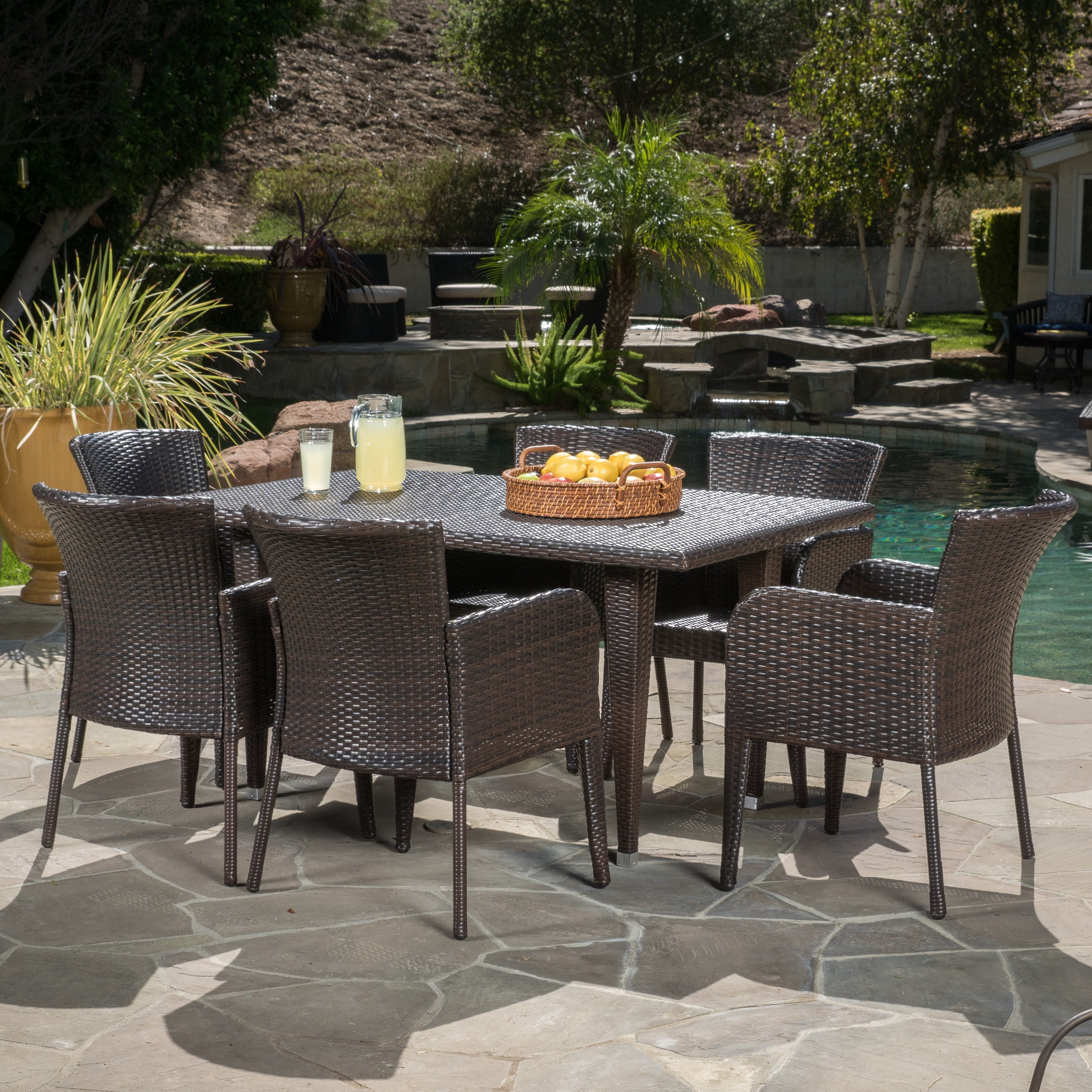 Bond 7 Piece Outdoor Wicker Dining Set, Multibrown - Walmart.com