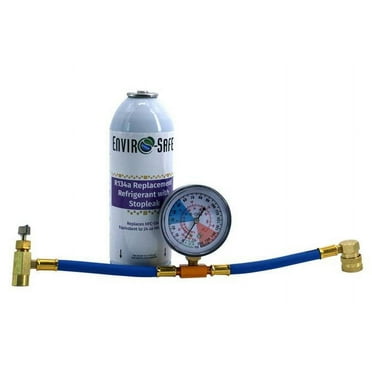 R134a Replacement Refrigerant with Stop Leak, 1 Can and Universal Brass Gauge, R-134a, R134