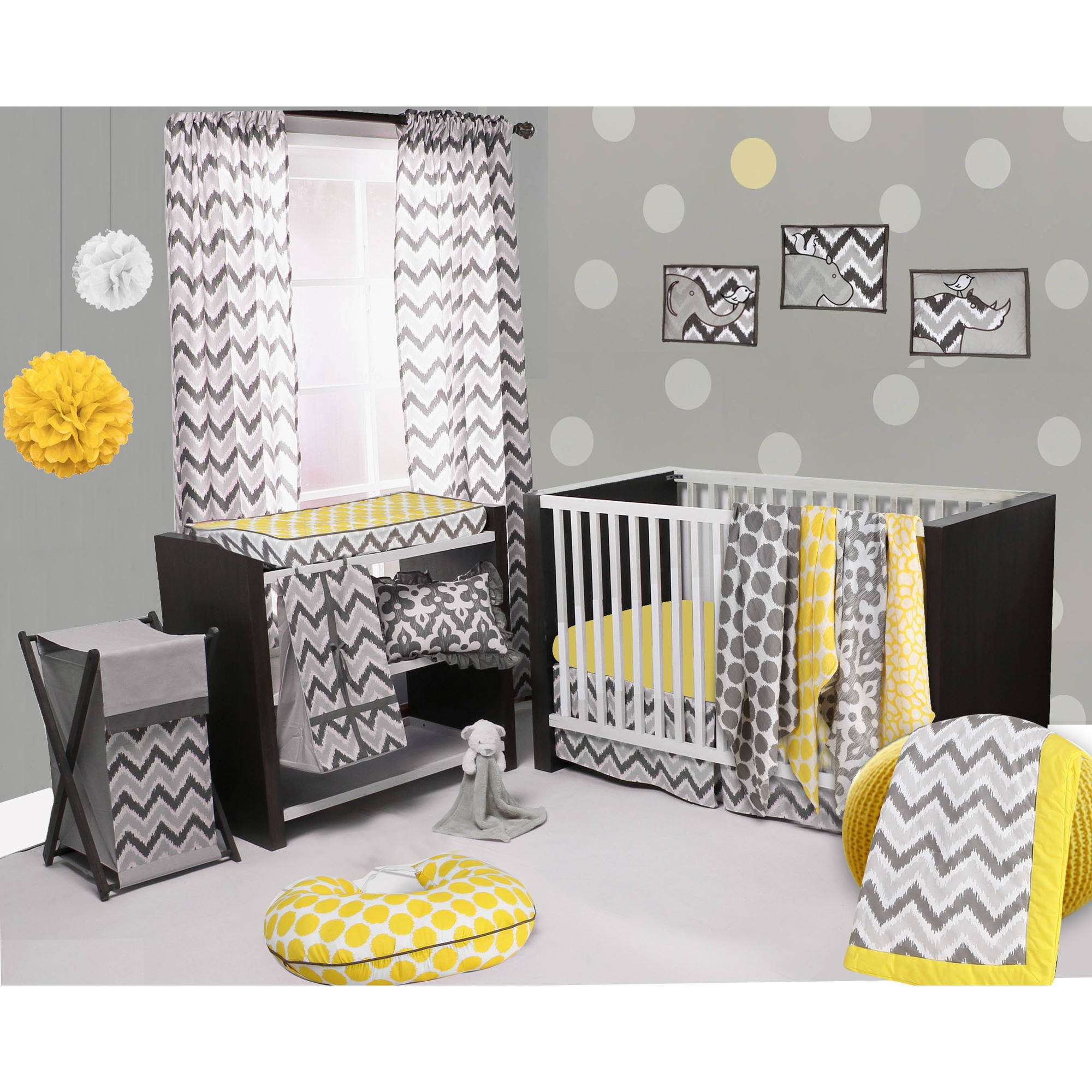 Bacati Love Unisex Patchwork 6 Piece Crib Set Grey/Mint