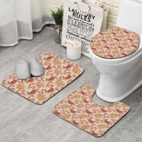 Beige Christmas Gingerbread Man Pattern Bathroom Rugs Sets 3 Piece,Toilet Cover Set,Absorbent Non Slip Bathroom Mats Sets with U-Shaped Contour Rug Toilet Rug Set