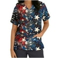 thumbnail image 3 of Womens 4Th of July Summer Scrub Tops Independence Day Workwear Protective Shirts V Neck Tee Short Sleeve Tops Soft Stretch Tunic Blouses USA Flag Star Patriotic T Shirts, 3 of 5