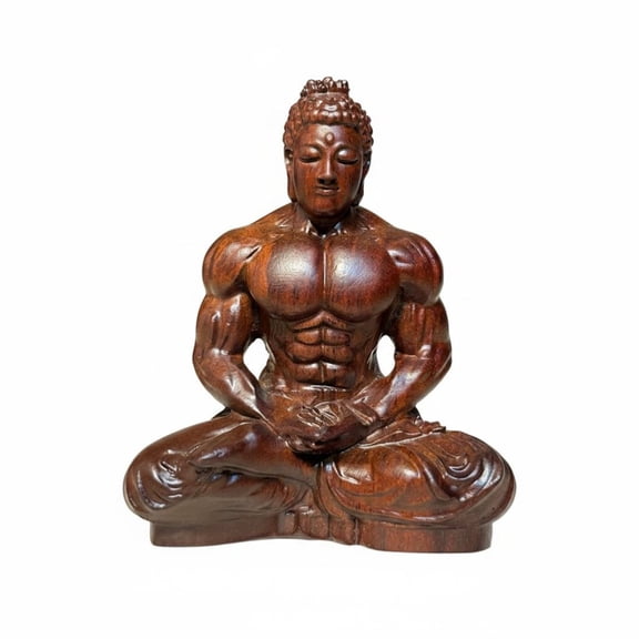 MERIGLARE Buddha Sculpture Carved Wood Figurine Muscular Meditation Statue Zen Decor Collectible Desktop Ornament Suitable for Home Office Living Room