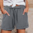 thumbnail image 2 of Lenpel Women's Cotton Linen Shorts Trendy Elastic High Waisted Drawstring Casual Shorts Summer Lounge Shorts with Pockets, 2 of 7