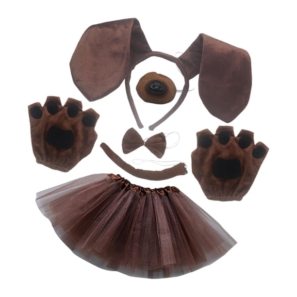 Diadema de cola de disfraz Salvador Orejas de Perro Y Cola Larga para Halloween Marrón