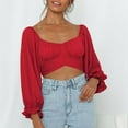 thumbnail image 2 of Pure Color Word Collar Umbilical Ultra Long Sleeve Strap Top Top Fashion Square Collar T Shirt, 2 of 9
