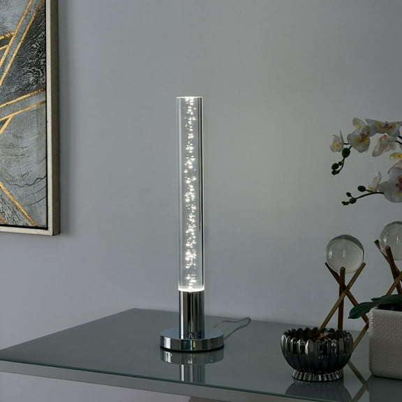 Finesse Decor Modern Acrylic Cylinder 1 Light Table Lamp with Touch Switch, Silver
