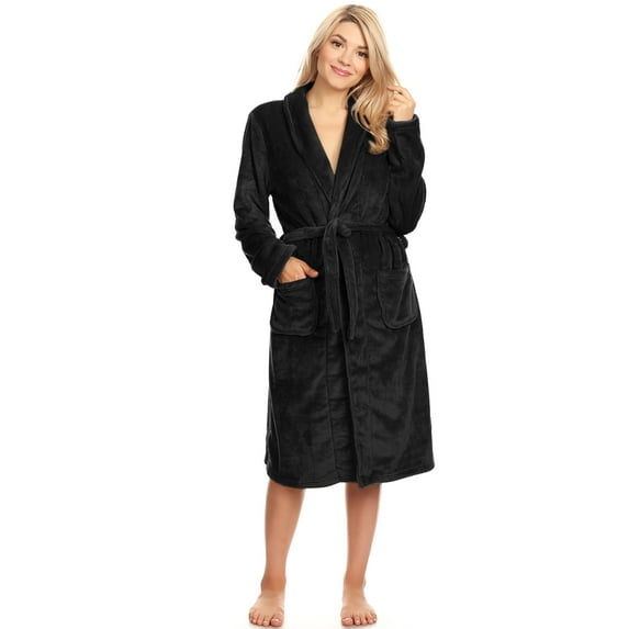Feinuhan Women And Men Soft Shawl Collar Long Fleece Side Pockets Unisex Bathrobe