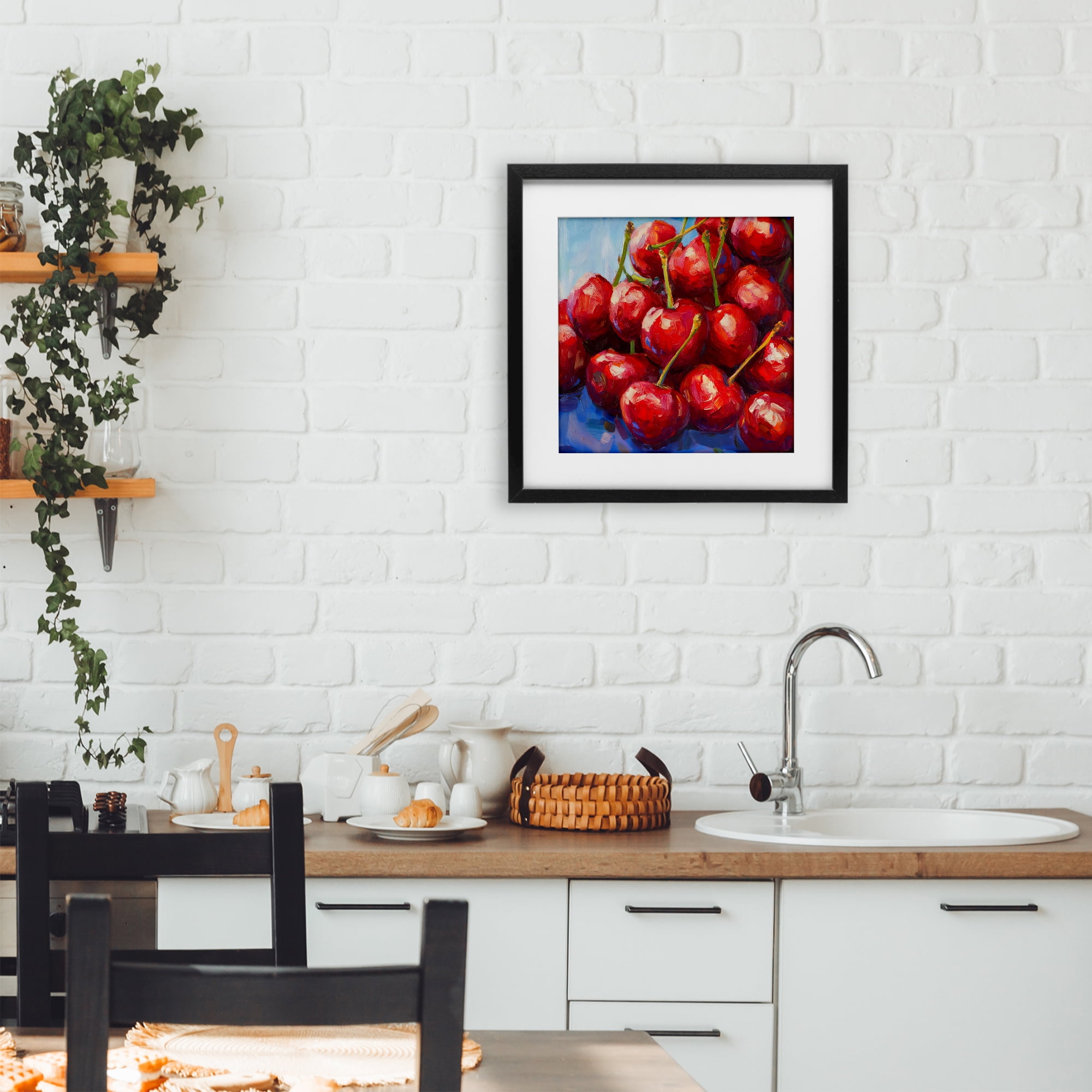 Stupell Industries Luscious Red Cherries of Summer Black Framed Print Under Glass, design by Petal Prints Design