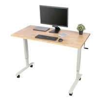 Stand Up Desk Store Crank Adjustable Height 60"W Rolling Solid Wood Top Standing Desk (White Frame/ Natural Birch Top, 60" Wide)