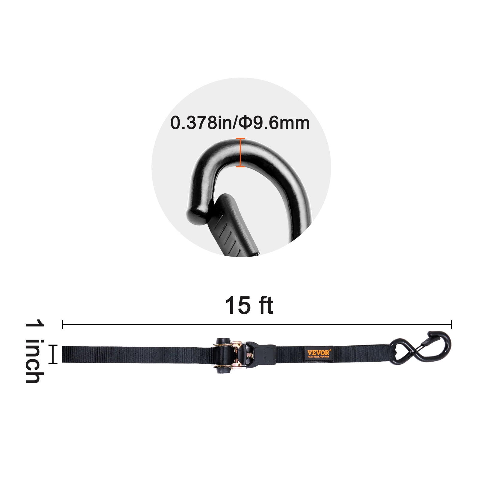 VEVOR Ratchet Tie Down Straps (4PK), 2200 lb Max Break Strength, Includes 4 Premium 1" x 15' Rachet Tie Downs with Padded Handles, for Moving Securing Cargo, Appliances, Lawn Equipment, Motorcycle
