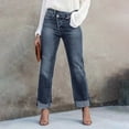 thumbnail image 2 of LWavelet Women High Waisted Cropped Straight Jeans Khaki Washed Distressed Frayed Hem Denim Pants Casual Streetwear Trousers Light Blue XL, 2 of 5