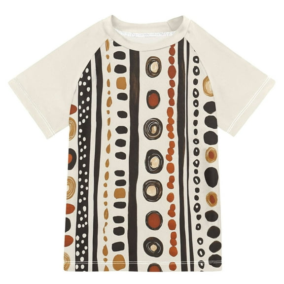 FORMRS Boys Rash Guard Short Sleeves Swim Shirt Quick Dry UPF 50  Sun Protection, Sizes 3-12T, Black Abstract Dots