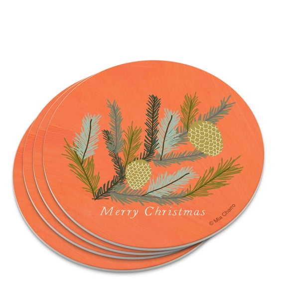 Merry Christmas Pinecones Novelty Coaster Set