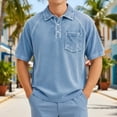 thumbnail image 2 of IWRICH Men's Corduroy Baggy Polo Shirts Button up Short Sleeve Collared T Shirts Casual Trendy Solid Color Shirts with Pocket Sky Blue XL, 2 of 4