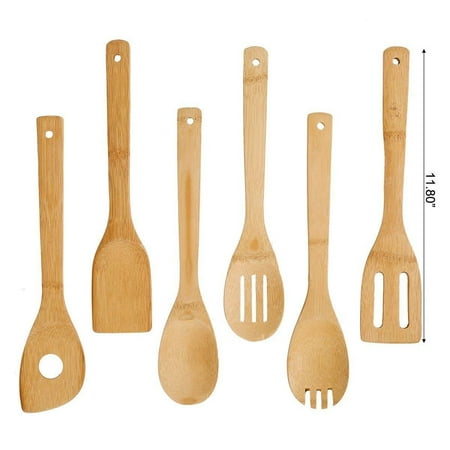 6pcs/set Wooden Cooking Utensil Set Bamboo Spoons Spatulas Kitchen Baking