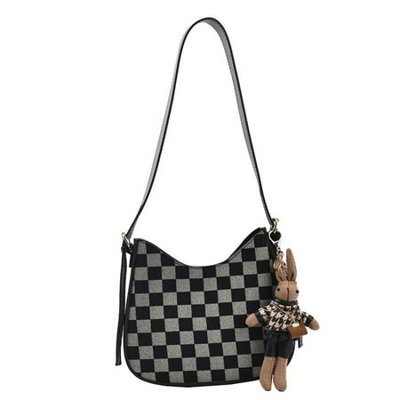 

Toyella Checkered Print Personalized Daily Commuter Women s Bag Black With pendant