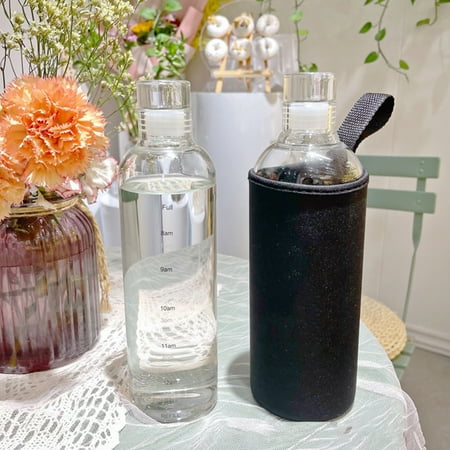 

Ybeauty 500ML Water Bottle Leak-proof Time Scale Print Transparent High Borosilicate Teaware Bottle for Office