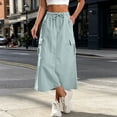 thumbnail image 5 of Skirts for Women Basic Solid Color Versatile Stretchy Side Slit A-Line Casual Cargo Long Skirt with Pocket, 5 of 9