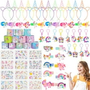 Bocaoying 71 Pcs Unicorn Party Favors for Kids, Unicorn Birthday Party Supplies, Include Unicorn Headbands, Unicorn Slap Bracelets, Temporary Tattoos, Keyrings, Rings, Hair Clips for Kid Girl