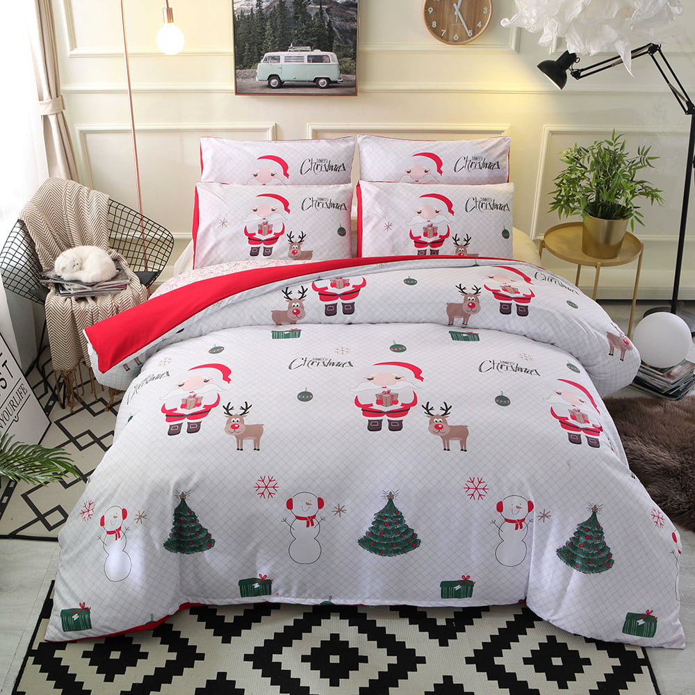 Pillowcases London Christmas Collage Reversible Duvet Quilt Cover Bedding Set 