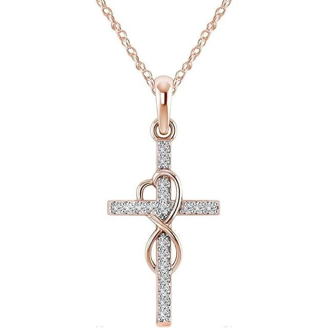 Infinity Cross Necklace for Women 14K Gold Plated Cubic Zirconia Faith Pendant Necklaces Simple Diamond Jewelry Gifts